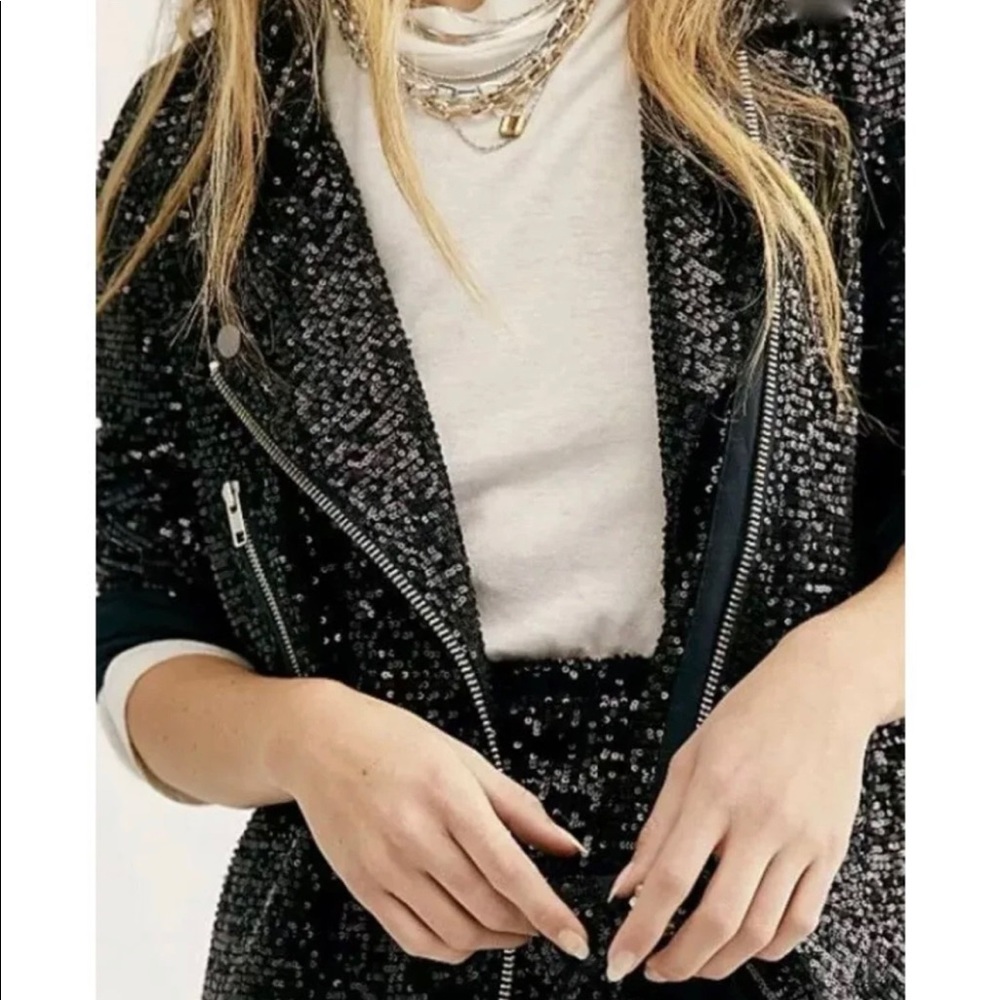 XSOLDXFree People Midnight Moto Sequin Jacket - Picture 3 of 11